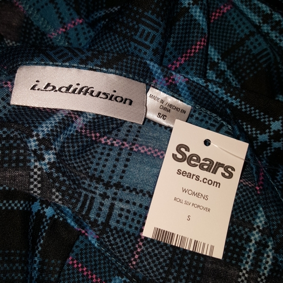 I.b.diffusion Roll Slv Popover Blue Blouse Sz S - Picture 7 of 8